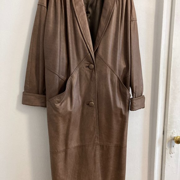 Vintage Jaqueline Ferrar long coat. Medium. Brown leather. - Picture 5 of 9